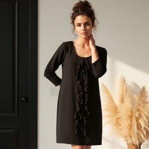 White House Black Market Polyester Knee Length Dress W/Ruffle Accent On Front M